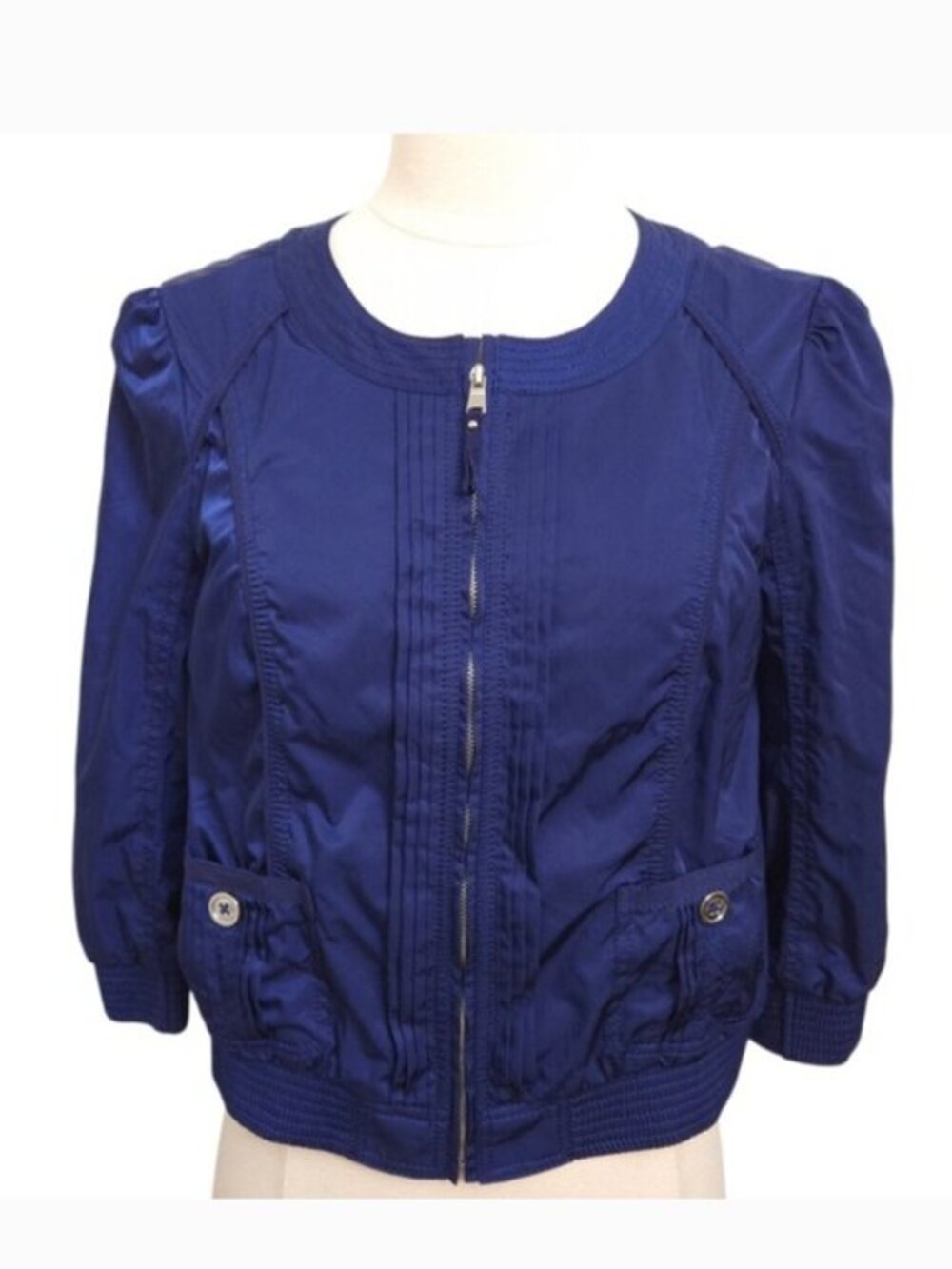 WHBM Blue Cropped 3/4 Sleeve Zipper Jacket-‎ Size 4